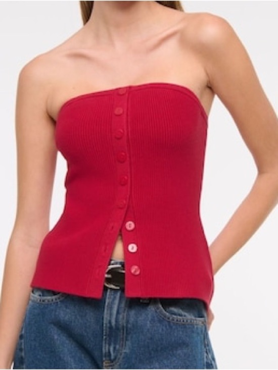 Abercrombie & Fitch Tops - Abercrombie & Fitch Ottoman Button-Front Tube Top Size Medium NEW Red Ribbed
